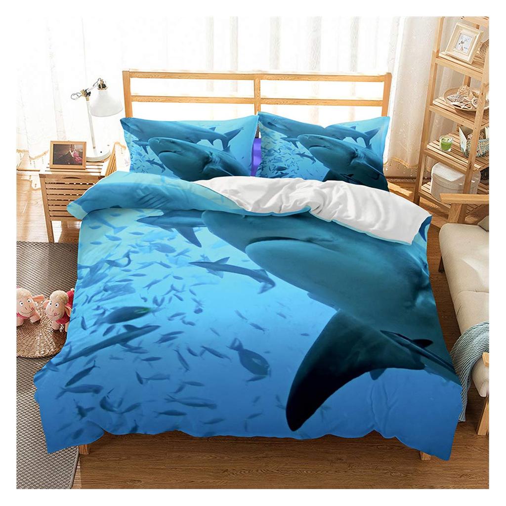 Deep Sea Shark Duvet Cover Set Black Shark Bedding Sets Underwater World Ocean Life Comforter Cover Set For Boys Men Queen Size