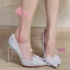 Xianfeng high heels silver bow wedding shoes Xiuhe bridesmaids thin heels pointed head light mouth single shoes