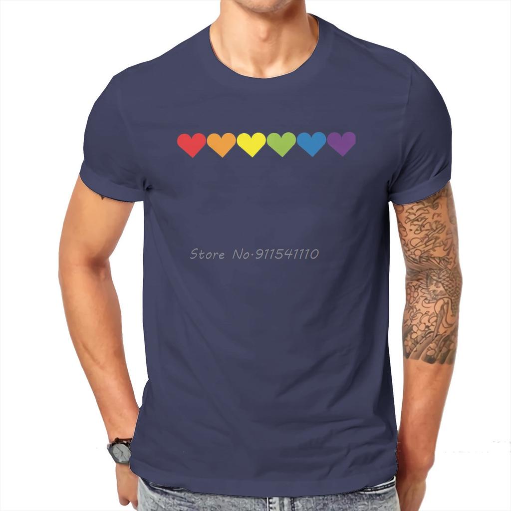 Rainbow Pride Hearts Essential Tshirt Top Graphic Men Classic Homme Summer Men's Clothes Cotton Harajuku T Shirt
