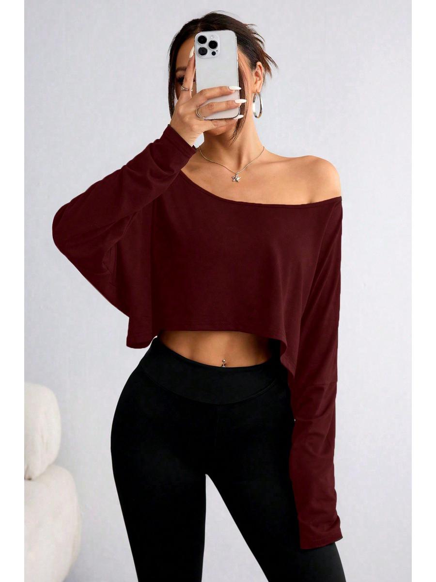 

2026 Spring/Autumn Off-Shoulder Loose Fit Fashion Crop Top XXL вина червоного кольору