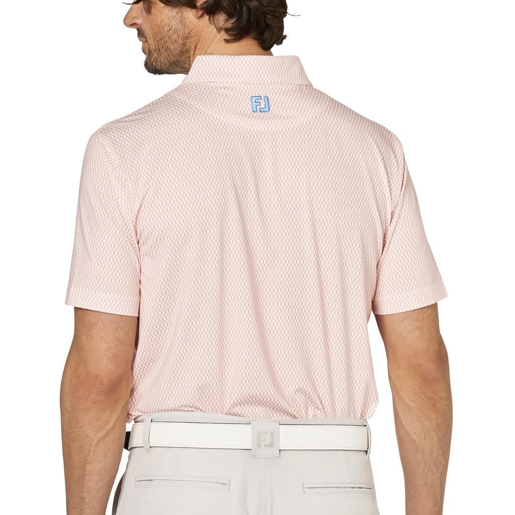 FootJoy Men's Diamond Pattern Short Sleeve Wide Collar Golf Shirt, Orange, Size M (FJ-S25-S23, 34550-M)