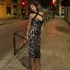 New Fashion Sexy Leopard Print Halter Neck Summer Tube Dress Slim Fit Spice Girl Sleeveless Party Evening Dress Elegant Backless Clothes
