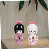 Toyvian Kimono Doll Doll Wooden Japanese Female Figurine Decor Girl Kimono Home Crafts Traditional Craft Ornament 2-Piece Collector's