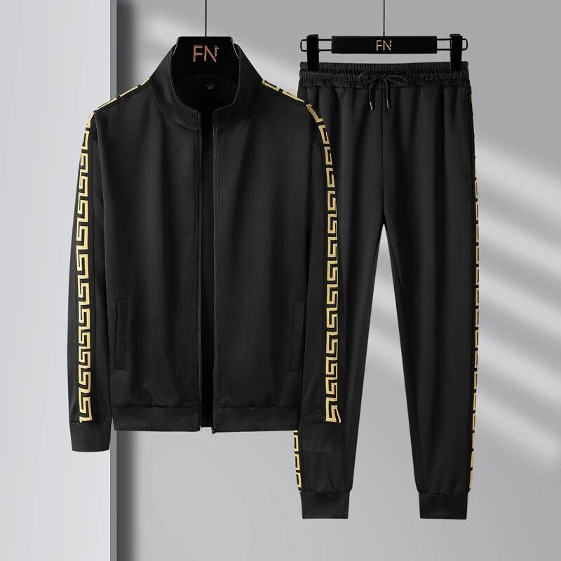 Men's Casual Sports Set Lapel Jacket and Drawstring Trousers Two-piece Set