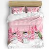 Christmas Snowman Pink Christmas Tree 3pcs Bedding Set For Double Bed Home Textile Duvet Cover Quilt Cover Pillowcase