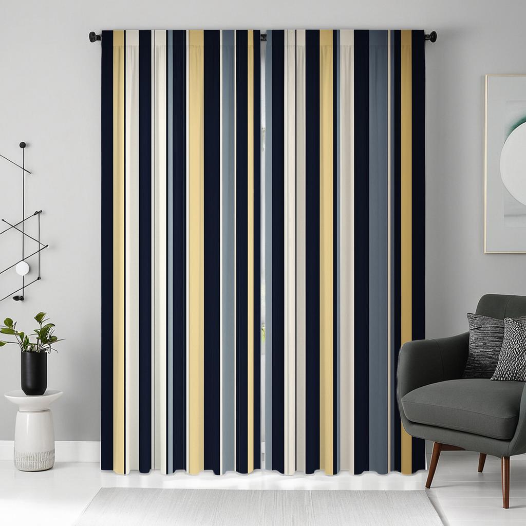 2 Pieces HD Digital Color System Mediterranean Striped Curtains Home Decorating Style Decorating Living Room Bedroom Rodding Cur