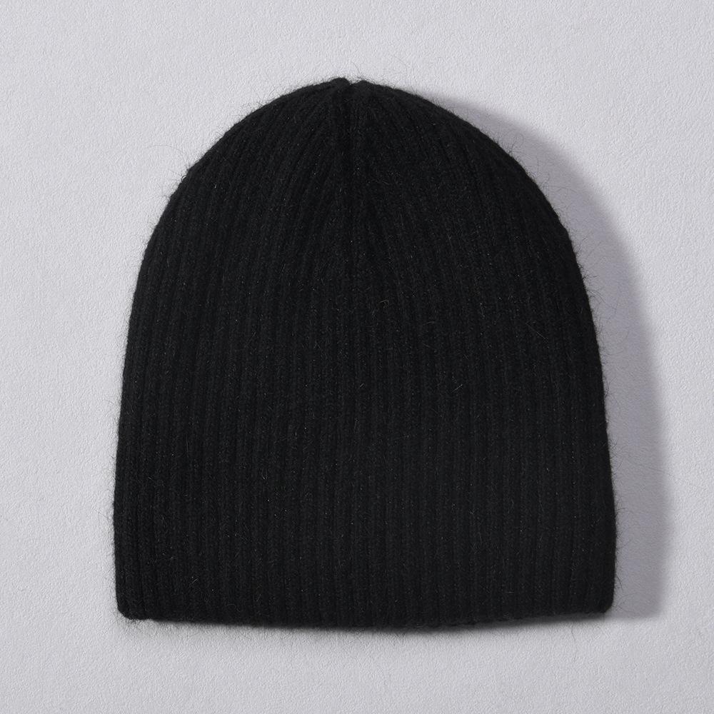 Solid color knitted hat European and American fashion rabbit down straight cold hat simple men's and women's versatile soft waxy double-layer warm woo