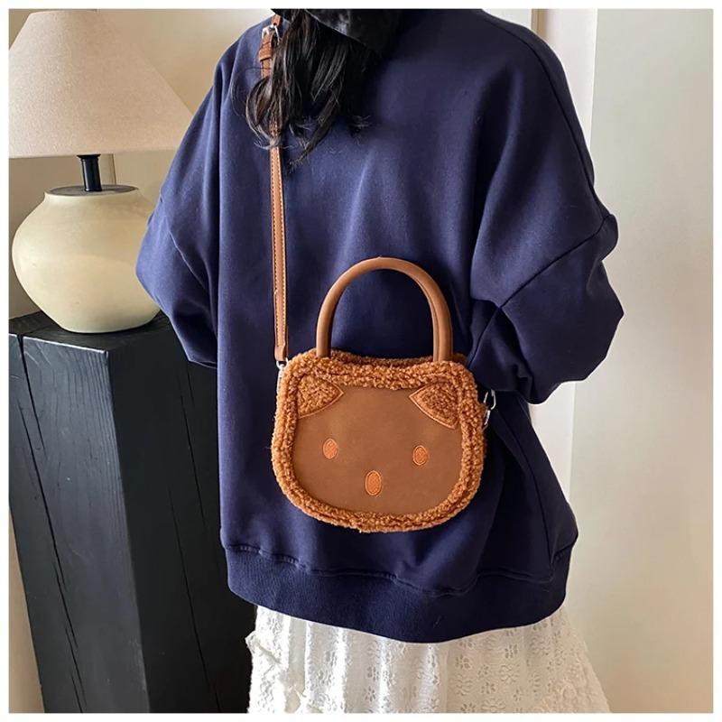 Cute Plush Cat Women's Shoulder Bags Faux Lamb Wool Ladies Purse Handlbags Winter Fashi Female Small Handle Messenger Bags