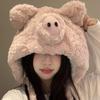 Furry Pig Ear Hat for Adult Teens Plush Earflap Hat for Shopping Skiing Windproof Beanies Hat for Cold Weather Headwear