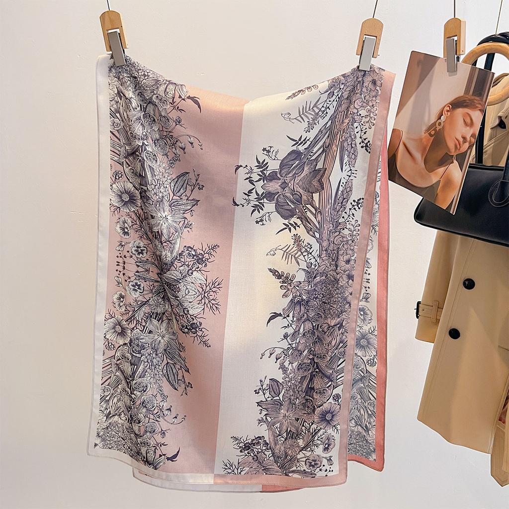 1116 Spring and Summer New Versatile Silk Scarf Femininity Sunscreen Shade Beach Medium and Long Scarf Cotton and Linen Shawl Scarf Wholesale