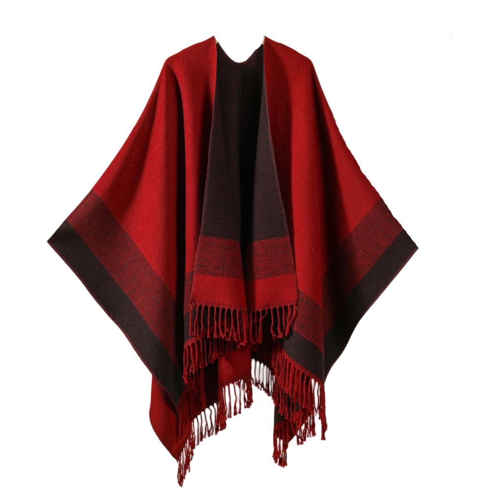 Ladies' Fashionable Single-color Fringed Slit Shawl, Double-sided Three-dimensional Wavy Warm Imitation Cashmere Scarf, Cloak Cardigan