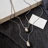 Silver Tone Metal Layered Necklaces Shiny Water Drop Pendant Lightweight Comfortable for Women Office Daily Wear
