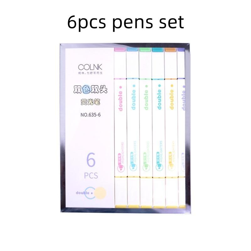 

6 шт. набор флуоресцентных ручек с двойной головкой, двухцветный хайлайтер, лайнер, маркер для рисования, офиса, школы