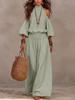 Damen schulterfreies Oberteil und Hose Set Lässig Elastische Taille Weite Hosen Boho Resort Kleidung Zweiteiliges Outfit