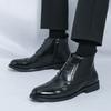 Men Brogues Boots Motorcycle Casual Ankle Boots Wingtip Dress Formal High Top Black White Leather Boots Over Sized