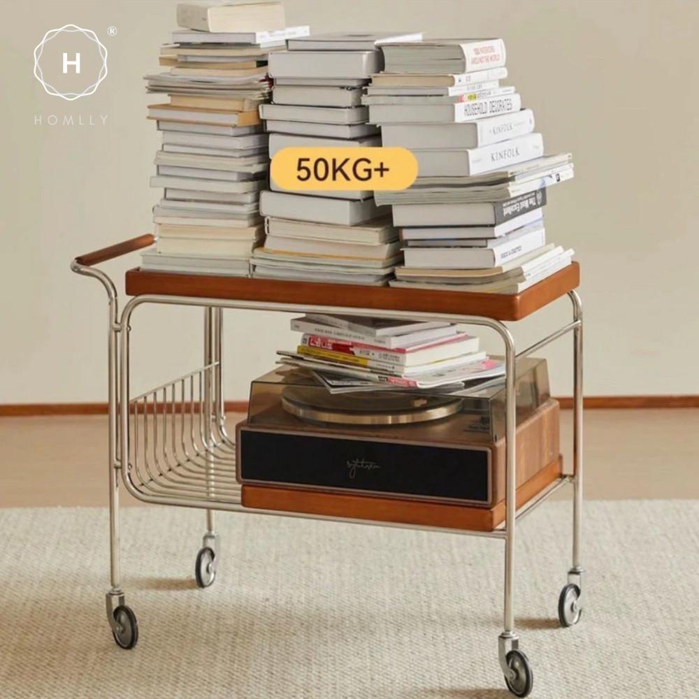 Homlly Bisii Mid-Century Rectangular Rolling Serving Cart Trolley
