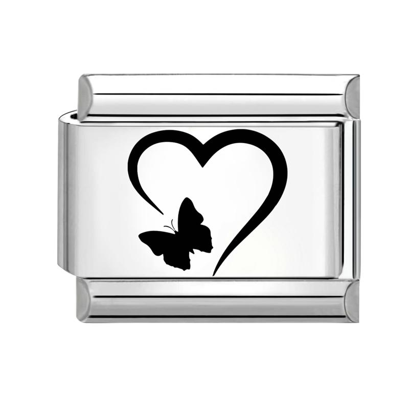 Fashion Cheese Painting Plate Lovely Cat Ball Heart Eyes Laser Engraving Charm Links Fit 9mm Stainless Steel Bracelet DIY Making