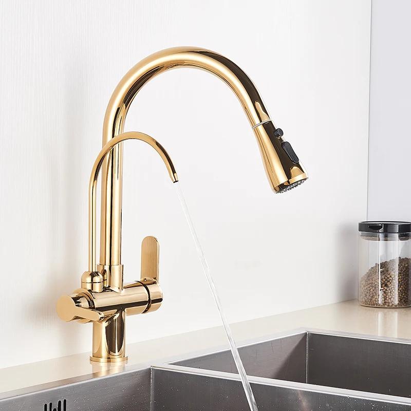 ALENARTWATER Kitchen Pure Water Sink Faucet , 360 Rotation Filter Tap , Outlet Spout Pull Out Mixer Taps , Torneira