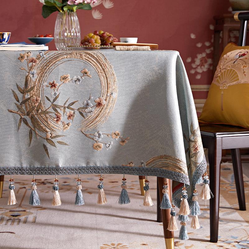 Čínský ubrus luxusní na jídelní stůl obdélníkový vyšívaný žakárový střapec čtvercový obal na konferenční stolek kulatý večírek