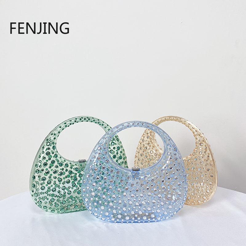Lady Evening Bags for Women Luxury Designer Handbag and Purses New Ins Transparent Plastic Imitation Diamond Acrylic Pouch Bag