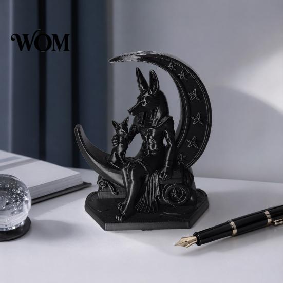 Unique Atmosphere Ornaments 3D Printed Anubis Moon Figurine, Ancient Egyptian Mythology Statue, Crescent Statue Dark Style Wolf Desk Ornament,