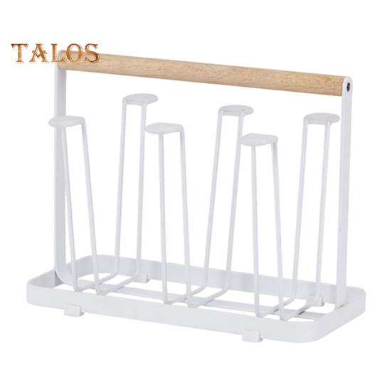 

Подставка для стаканов из железа с 6 крючками, нержавеющая металлическая сушилка с деревянной ручкой, компактный кухонный органайзер для кружек, стаканов, бутылок белый