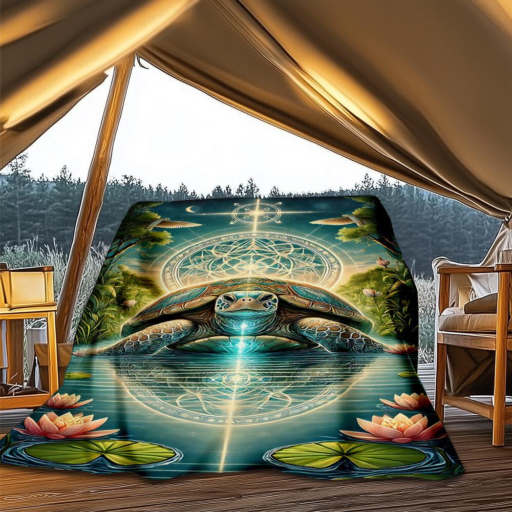 

1pc Turtle Pond Mandala Throw Blanket Polyester Fiber, Lightweight Flannel, Soft & Warm, All Season Use for Outdoor, Camping Digital Print 80x120cm