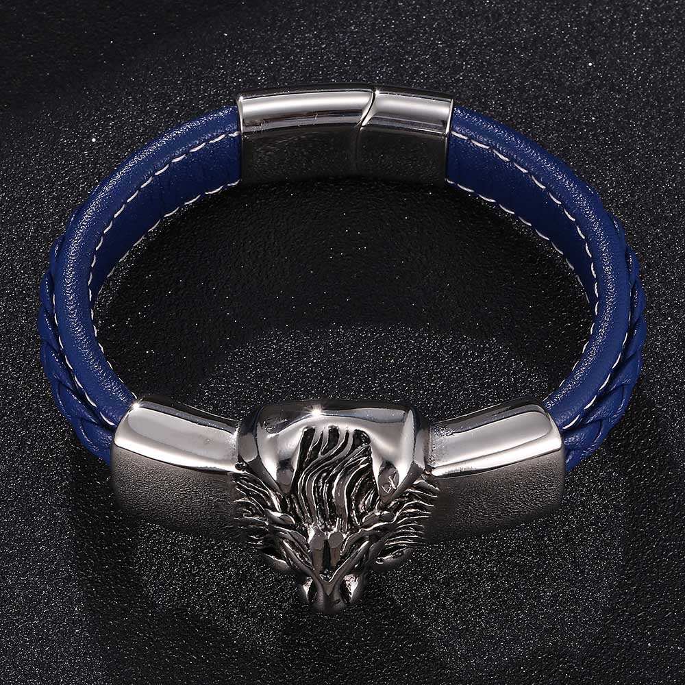 New Punk Leather Bracelet Men Jewelry Stainless Steel Clasp Bracelets Bangles Fashion Boyfriend Gift