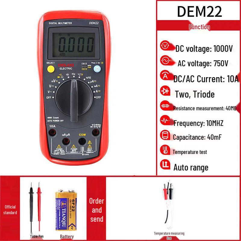DELIXI Digital High-Precision Multimeter: Anti-Burn, Portable, Smart, Auto, Multipurpose Meter for Electricians.