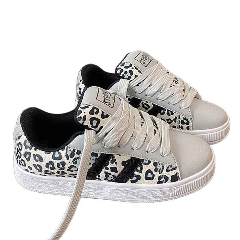 Hong Kong style leopard print skateboard bread shoes ins tide couple models versatile sports and leisure board shoes 2025 new models