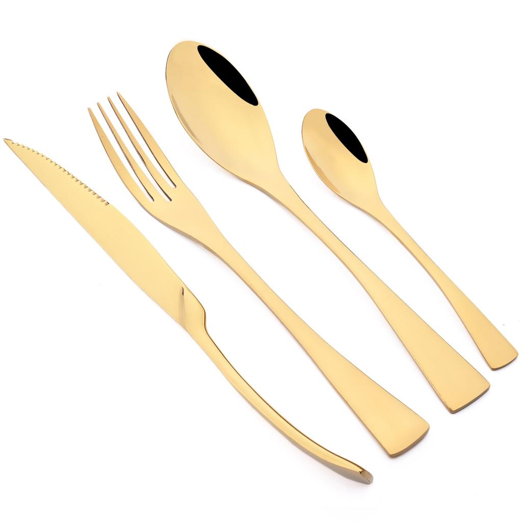 24Pcs Shiny Black Dinnerware Set Steak Knife Fork Coffee Spoon Cutlery Set Stainless Steel Tableware Western Kitchen Flatware