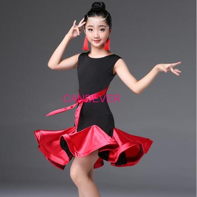 Girls Flower Ruffle Ballroom Latin Dance Wear Dress Competition Girl Kid Child Salsa Tango Cha Cha Performance Practice Skirt