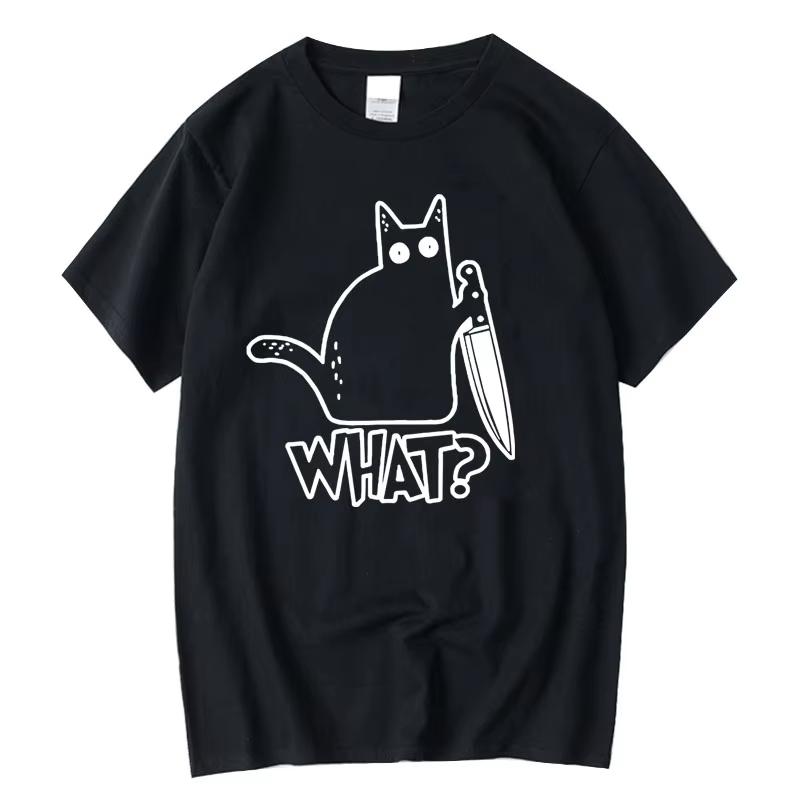 

Men s T-shirt High Quality 100% Cotton Knife Cat Print Men T Shirt Casual Loose Men Tshirt O-neck T-shirt Men Tees Tops 5XL різнокольоровий