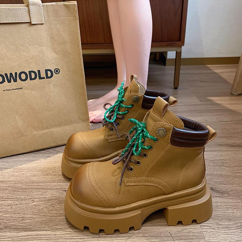 

Британские ботинки из коровьей кожи на платформе для женщин, дизайнерская женская обувь, модные повседневные осенние ботинки Witner Ankle Boots Female 35