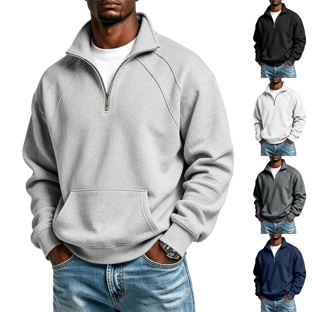 Men's Winter Casual Sweatshirt with Stand Collar and Raglan Sleeve, Color Pullover