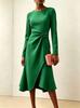 European and American Women's Clothing New Long-sleeved Solid Color Round Neck Dress Medium and Long Dress Women
