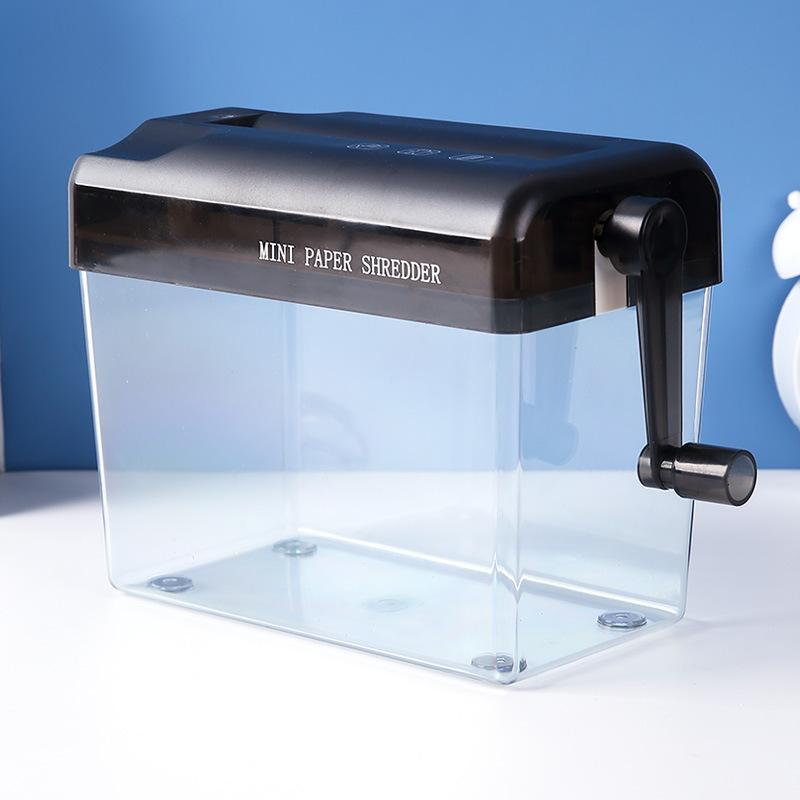Portable Mini Manual Paper Shredder With Hand Crank Clear Waste Bin For Home Office Use