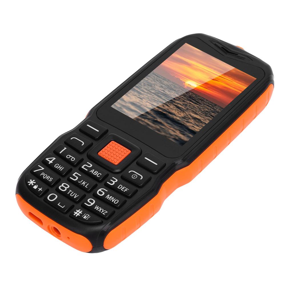 Stor Knapp Telefon 2.6in HD Skjerm 0.13MP Dobbelt SIM Dobbelt Standby 2G Mobiltelefon med Sideknapp Lommelykt Oransje