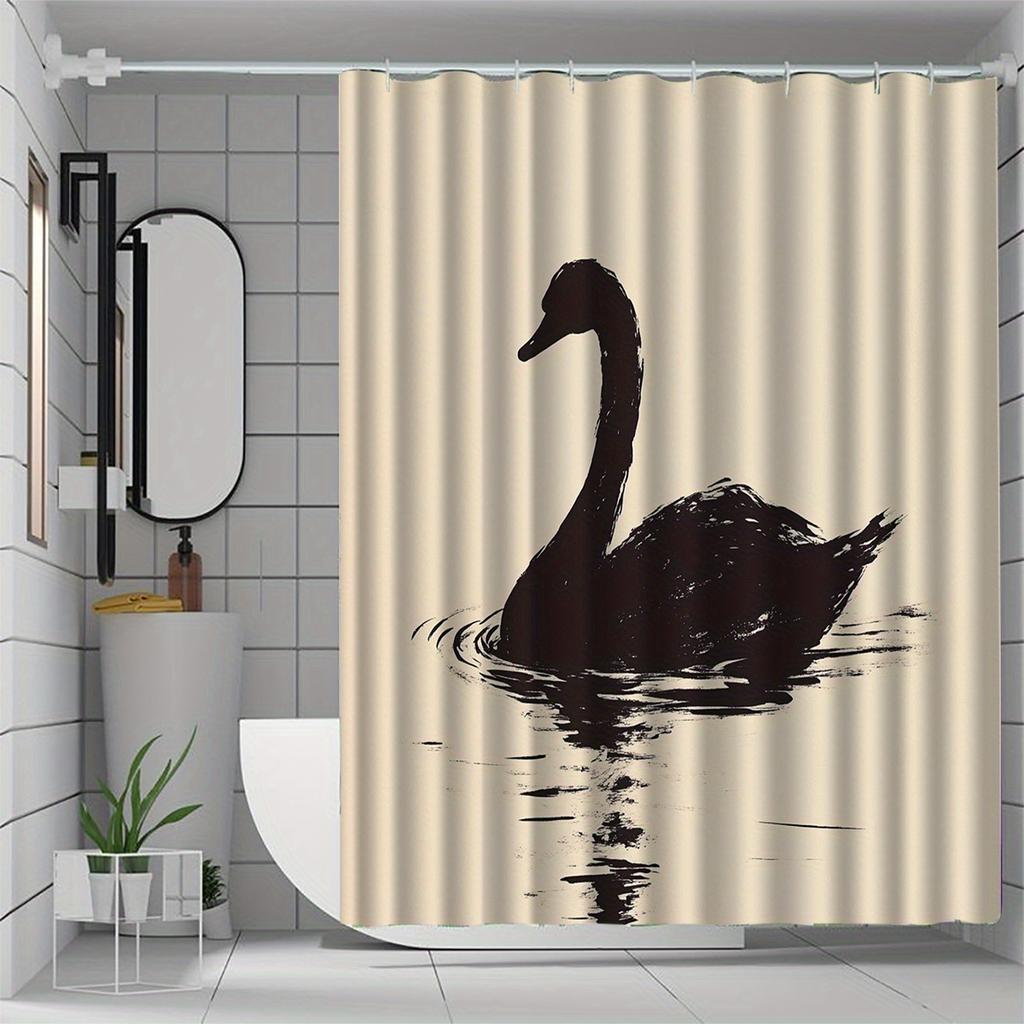 Elegant Black Swan Shower Curtain, Polyester, Waterproof, Machine Washable, Grommets for Easy Hang