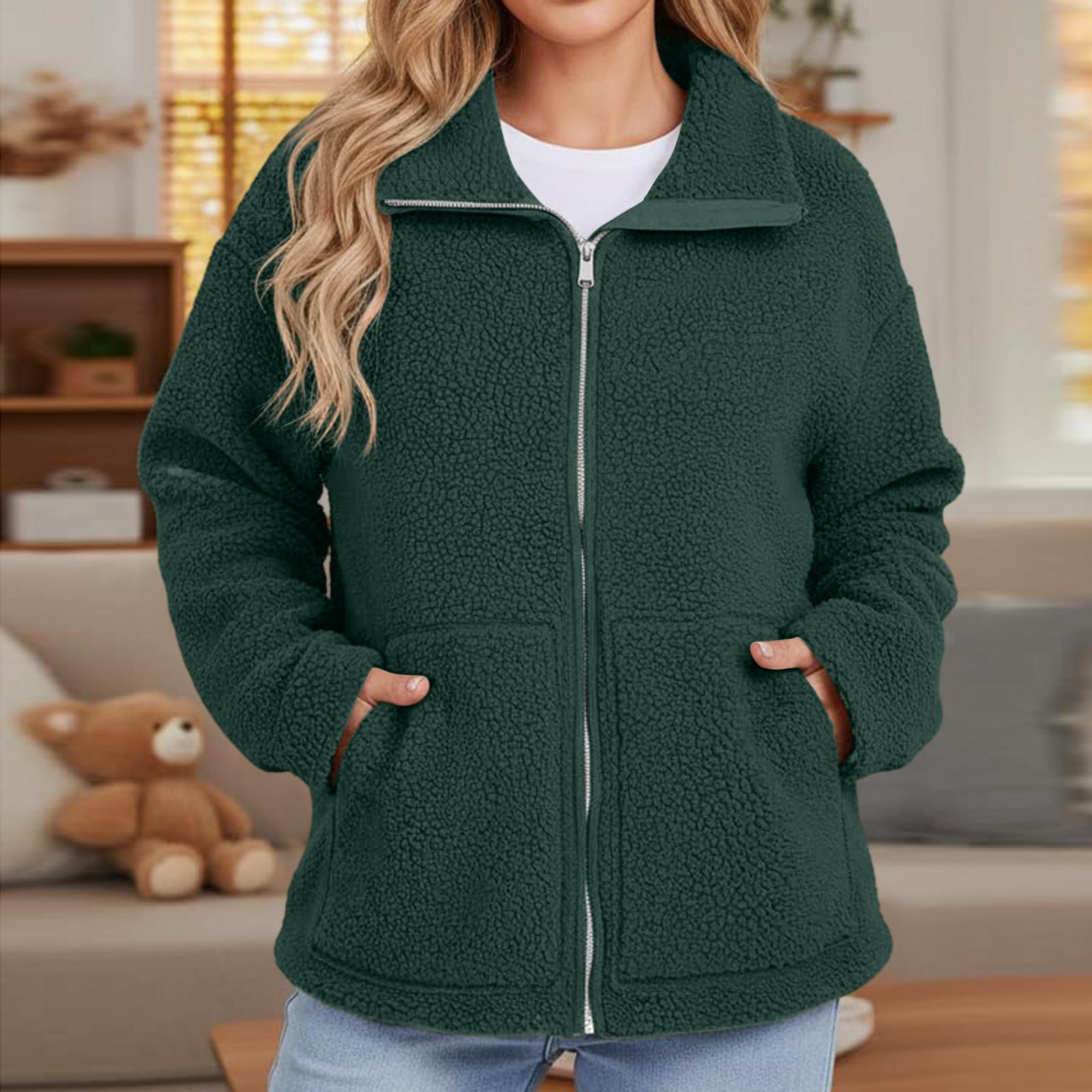 

Женская однотонная свободная повседневная куртка-худи с одним карманом M зелёный