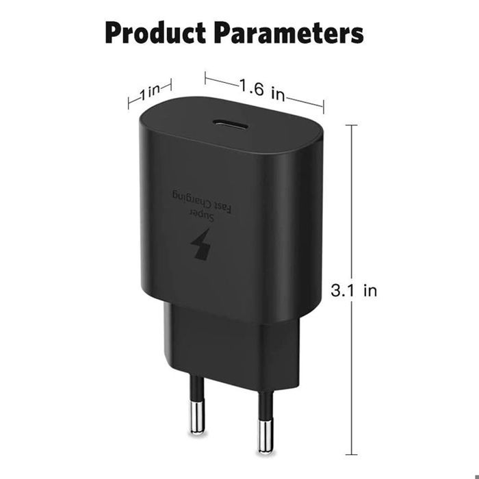 Chargeur Rapide USB-C 25W - E.F.CONNECTION - Noir - Câble 1m et 1.8m - Compatible Samsung Galaxy S25
