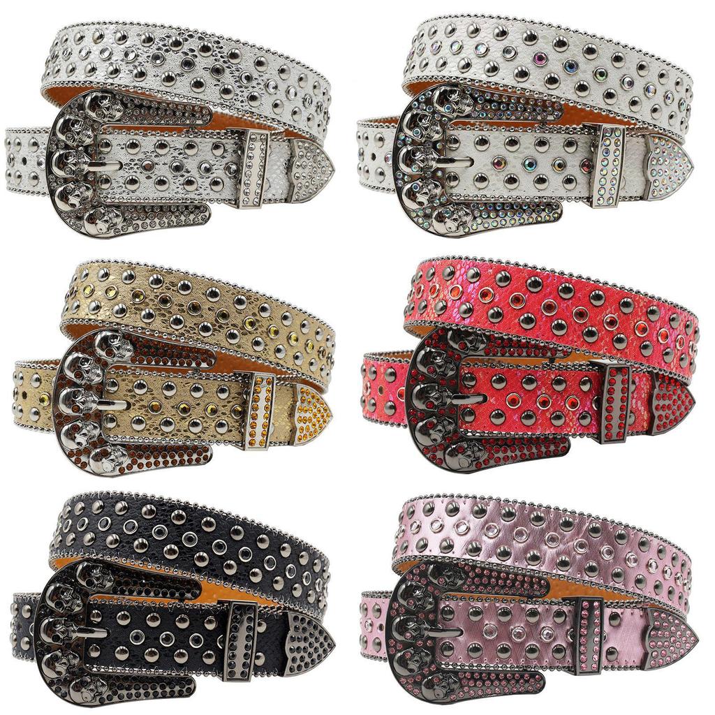 Women's European & American Rhinestone Skull Snake Skin Leather Belt - Extended Denim Style