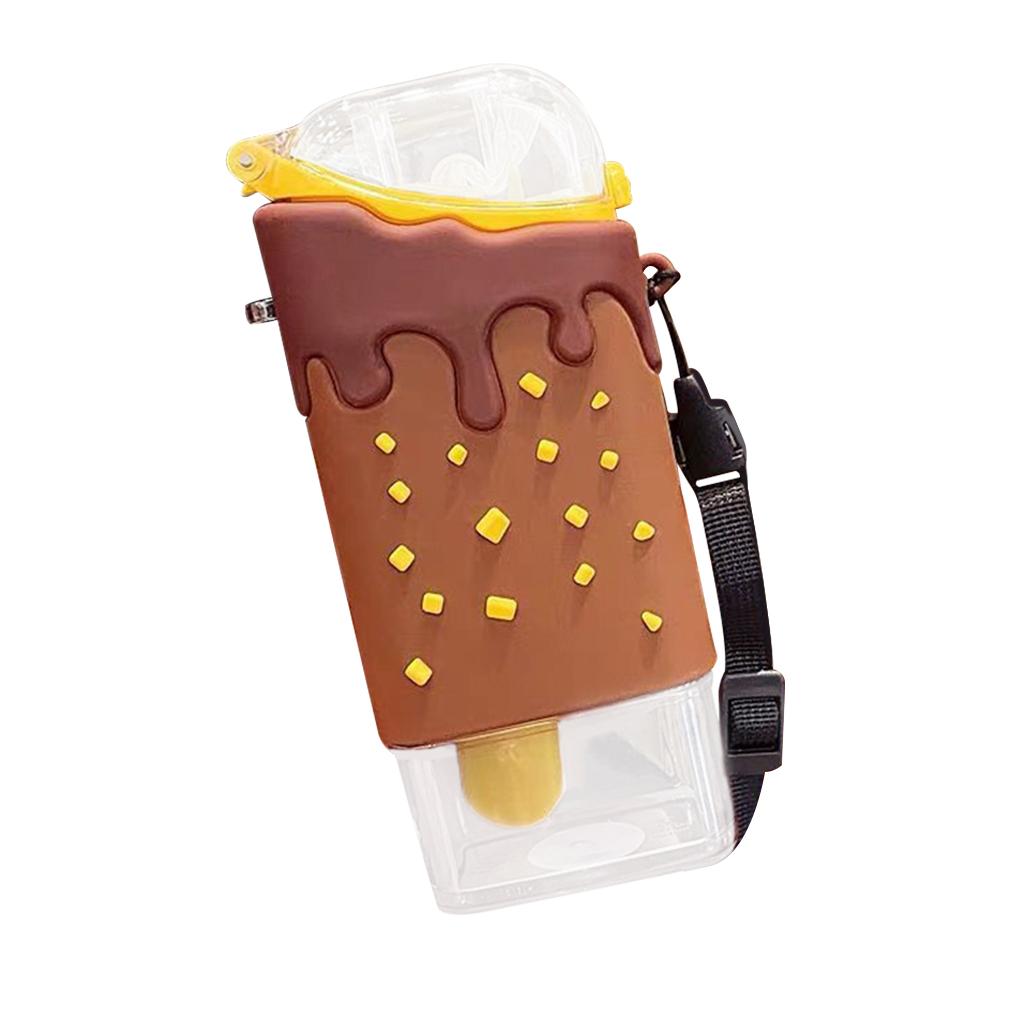 

Children Ice Cream Water Bottle with Straw Adorable Plastic Anti-fall Cup Anti-leak Camping Traveling 300ml Beverage Kettle