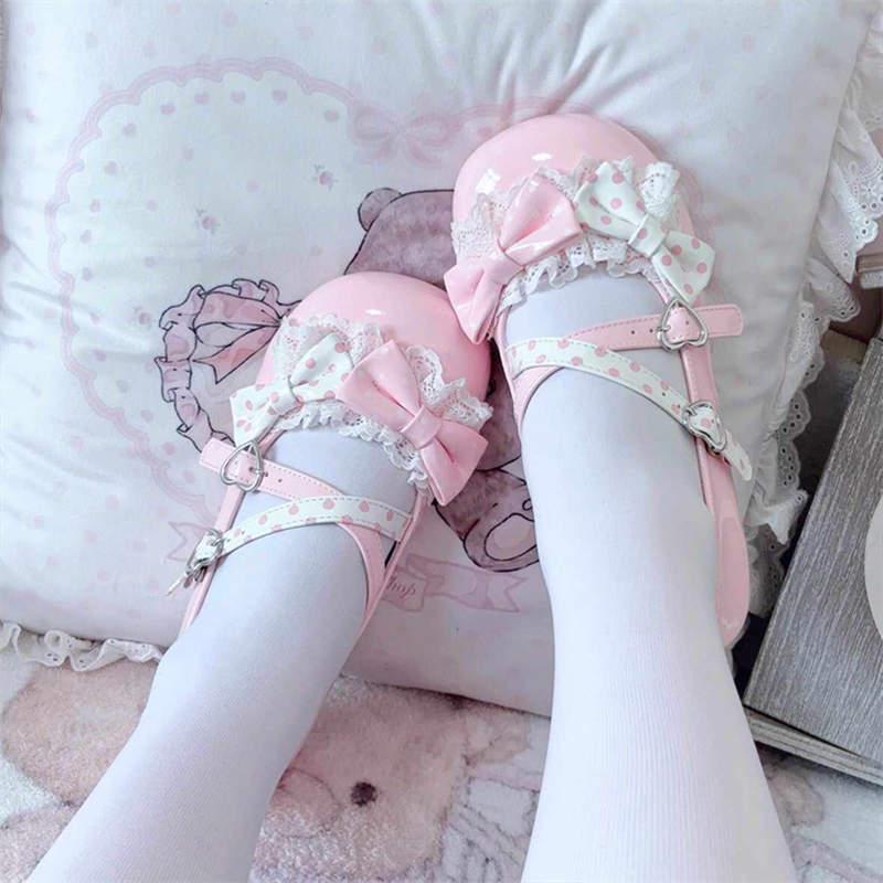 

2025 новая летняя женская обувь на одинарной подошве, милая и симпатичная, нескользящая, лолита, в горошек, с бантом, с круглым носком, JK, туфли на одинарной подошве, женские 36 розовый