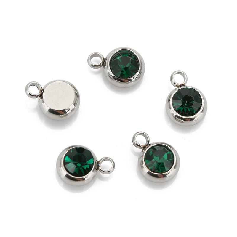 Stainless Steel Birthstone Lucky Stone Birthstone Pendant Diamond Flat Mouth Welding Ring DIY Necklace Bracelet Accessories