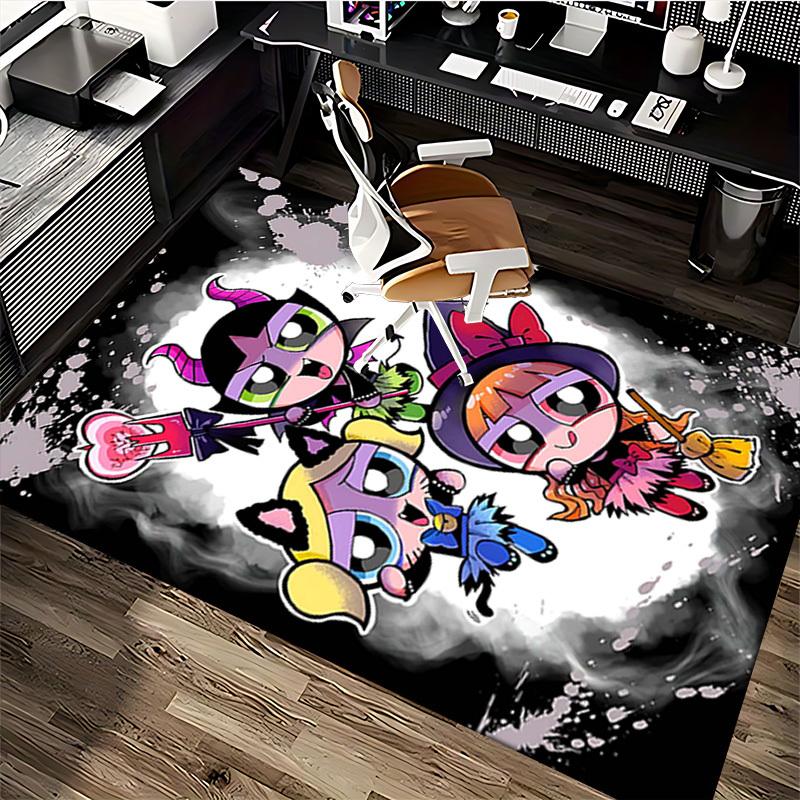 1pc Powerpuff Girls Devil Theme Chair Mat - Anime Cartoon Design, Non-Slip Carpet for Office Use, Suitable for Home Decor, Living Room, Bedroom, Game