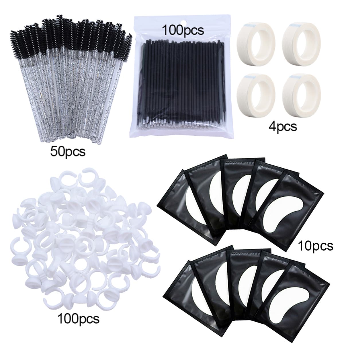 

264Pcs Eyelash Extension Tools Set Micro Eyelash Brushes Adhensive Tape Glue Ring Holder Undereye Pads Mascara Wand Applicators чёрный