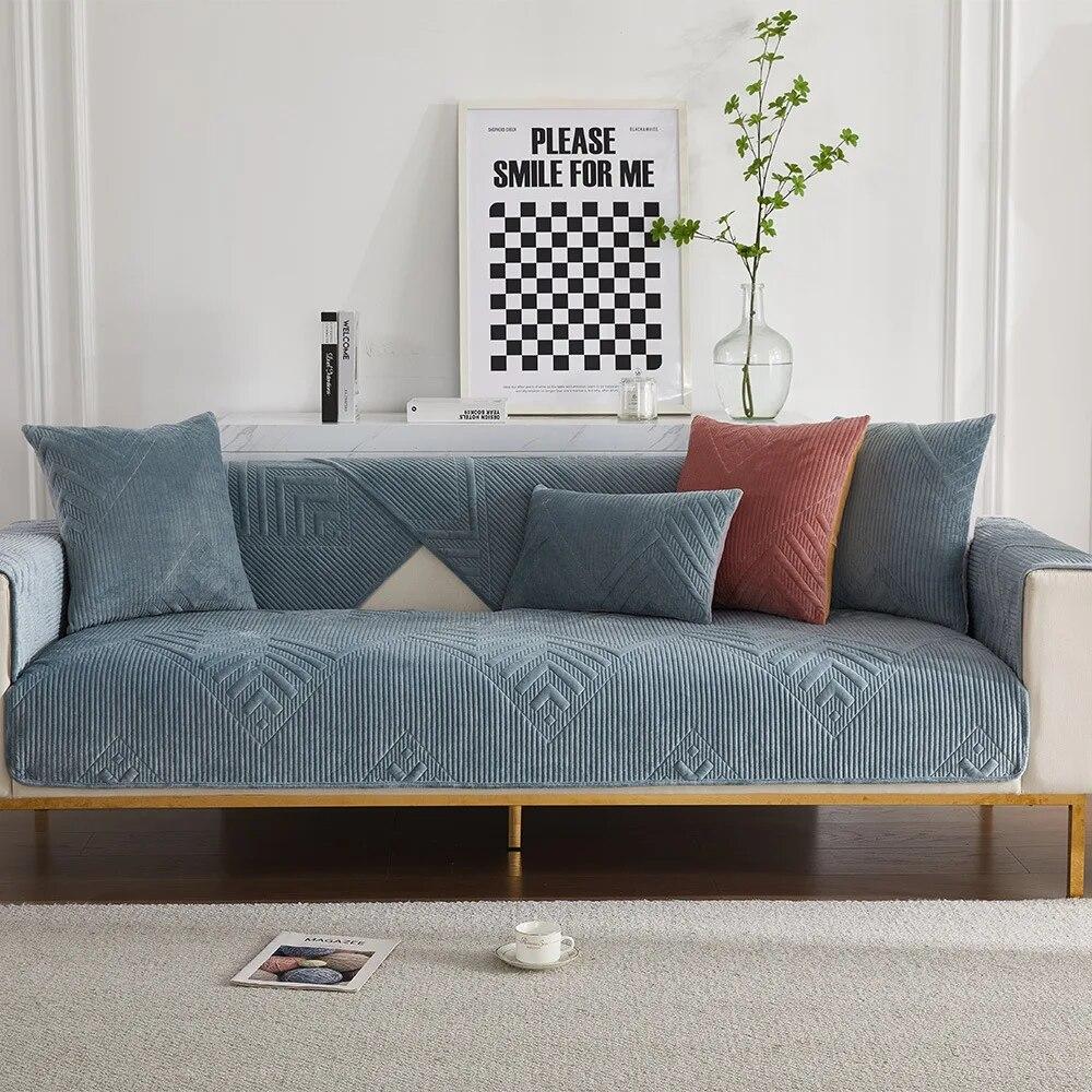 Nordic Universal Sofa Towel Thick Velvet Quilted Sofa Cover Soft Plush Anti-slip Sectional Couch Cover Slipcover for Living Room