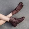 Johnature Kurze Stiefel aus weichem Rindsleder mit quadratischer Zehenpartie, vielseitige, bequeme Damenschuhe aus echtem Leder im Retro-Stil