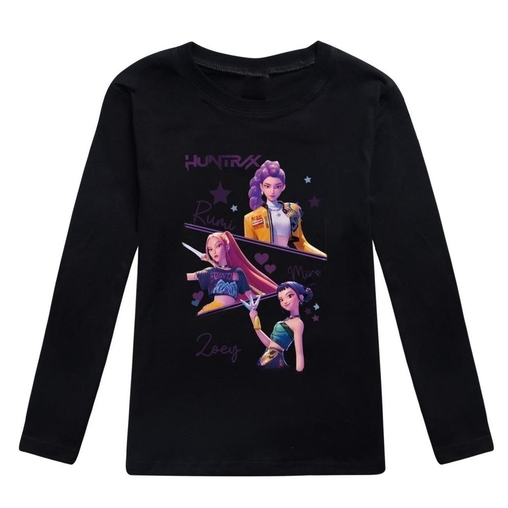 KPop Dämonenjäger Kinder Huntrix Langarm T-Shirt Cartoon Lässig O-Ausschnitt Oberteil für Jungen und Mädchen Mode Locker Jugendbekleidung